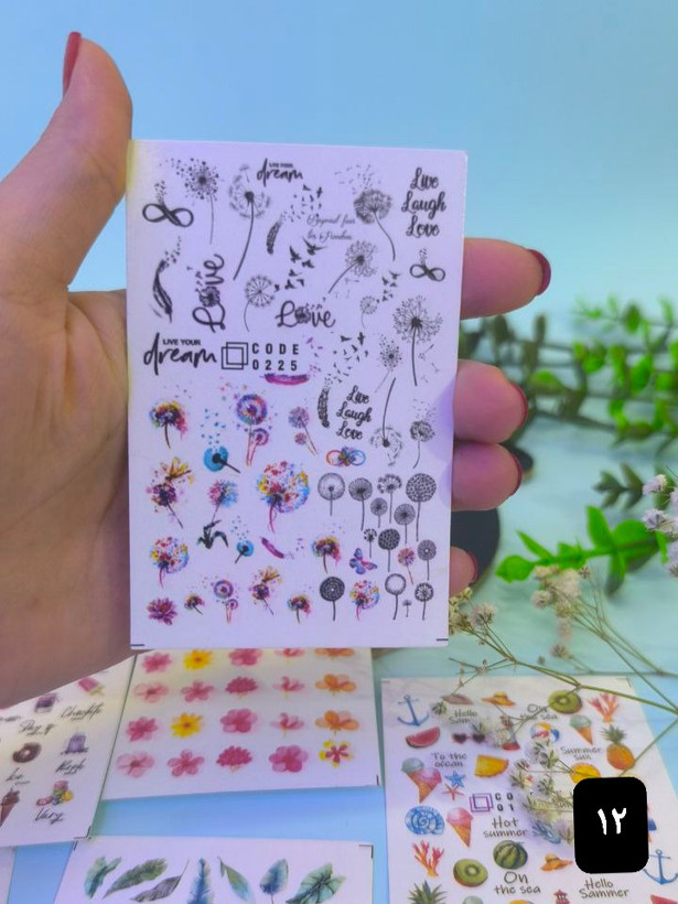 خرید استیکر ناخن گل و برگ رنگی و سیاه سفید