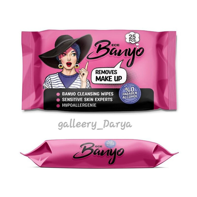 خرید اینترنتی دستمال مرطوب رنگ صورتی آرایش پاک کن Banyo بانیو ۲۵ عددی