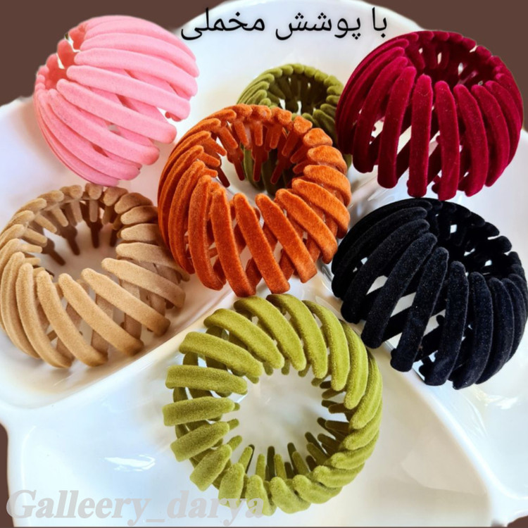 قیمت کلیپس مو مدل گوجه ای با روکش مخملی. رنگ سبز نارنجی قرمز