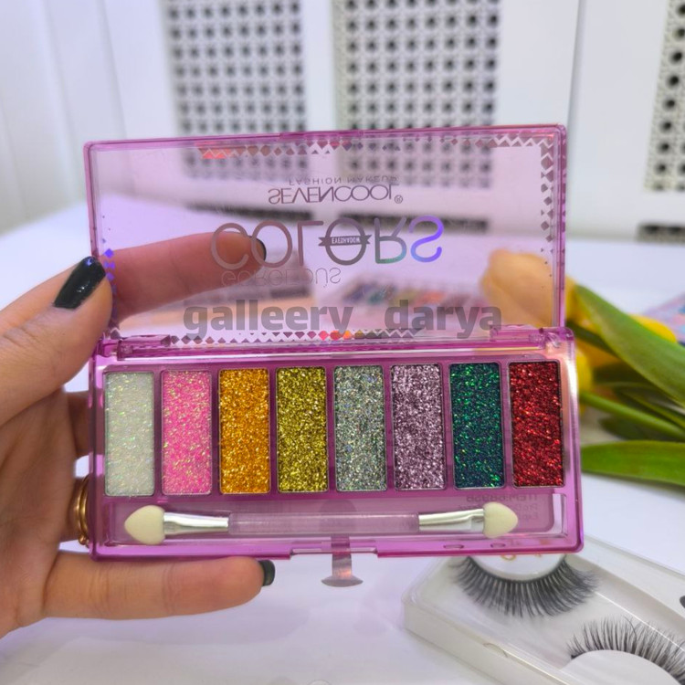 خرید پالت سایه گلیتری دارای ۸رنگ به همراه براش دوطرفه برند کالرز COLORS