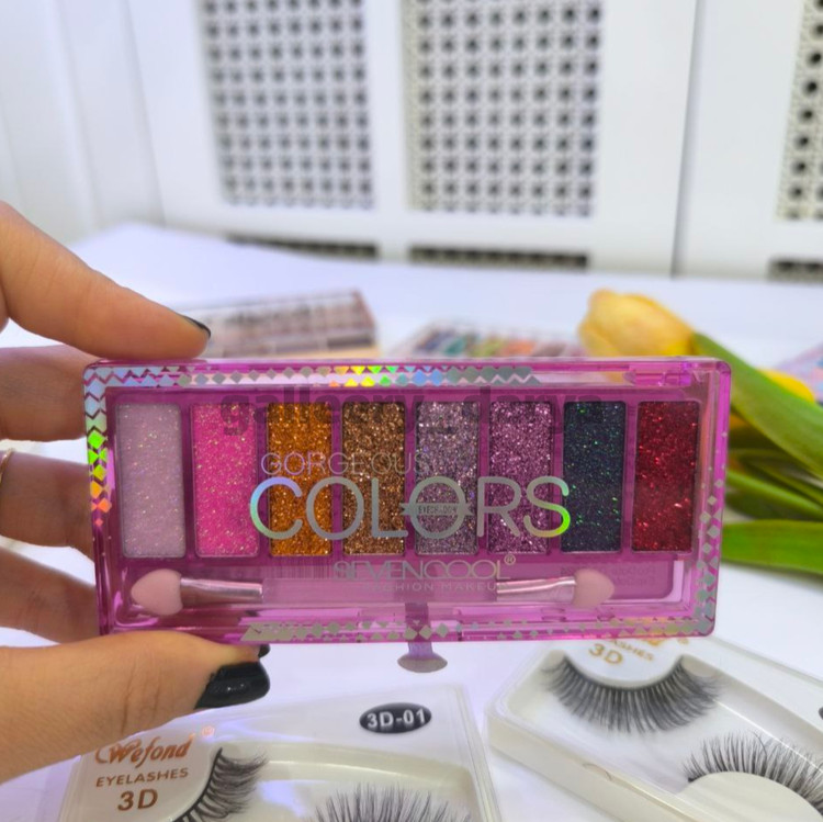 خرید پالت سایه گلیتری دارای ۸رنگ به همراه براش دوطرفه برند کالرز COLORS