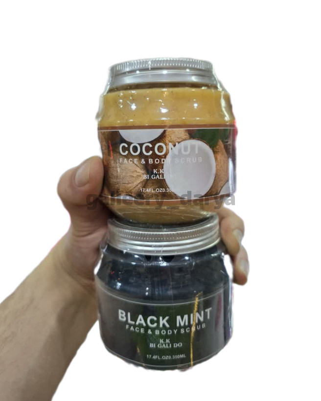 خرید اسکراب شنی بدن و صورت k.k در عصاره های نارگیل و نعناع سیاه